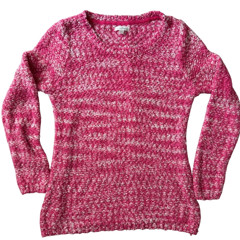 Charming Charlie Womens Pink Space Dye Knit Crew Neck Sweater Large IB330B1